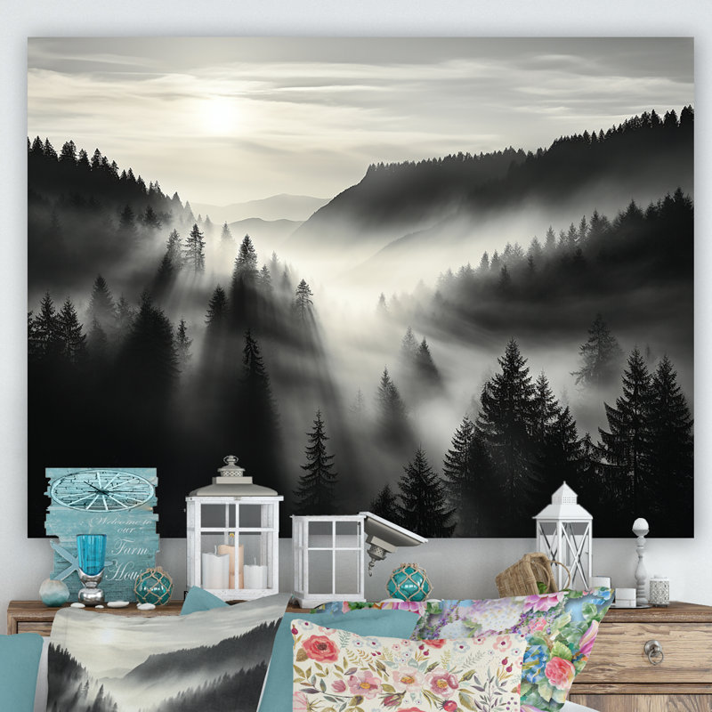 «Mysterious Misty Mountain Morning - Minimalisme», reproduction d'art sur toile, 30" H x 40" W, Toile tendue