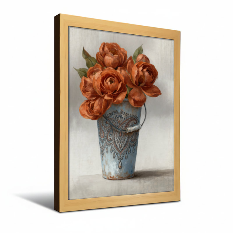 Plantes et fleurs arrangement floral rustique dans un seau décoratif, H 24 po x l 16 po, Toile tendue, Ne s’applique pas