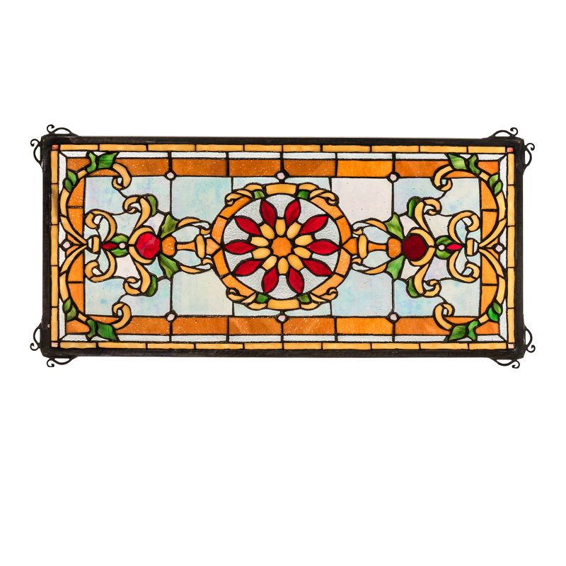 Vitrail de 25 po de largeur x 12 po de hauteur Emma, Blanc / orange / rouge