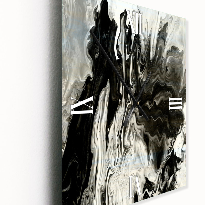 White, grey and White Marble Acrylic IX - Abstract Metal Wall Clock, Small