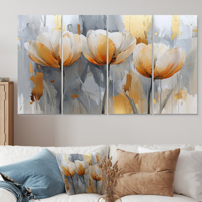 Winter Hues Tulips Field Horizon I - Tulips Wall Art - Traditional Wall Art Decor Set 4 Piece