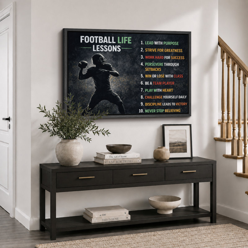 «Football Life Lessons Player», impression sur toile encadrée, impression sur toile, H 16 po x l 24 po x P 1,5 po, Cadre noir
