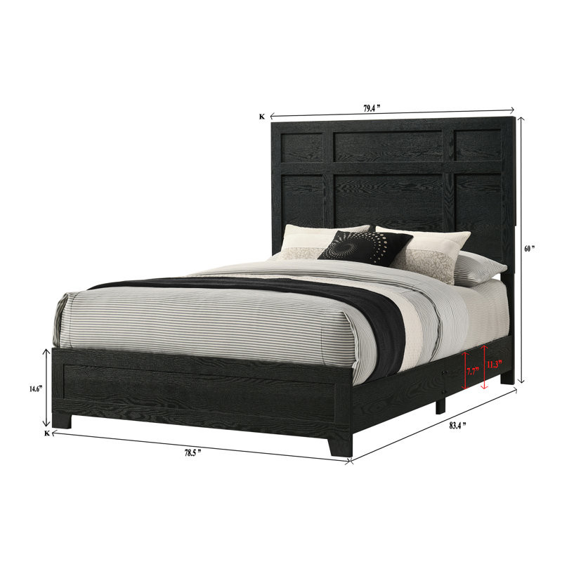 Ensemble de chambre à coucher à panneau moderne avec finition noire, 6 pièces, Très grand lit