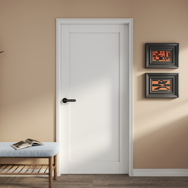 Solid Manufactured Wood Paneled Primed Standard Door With Electronic Smart Lock, 36" x 80"