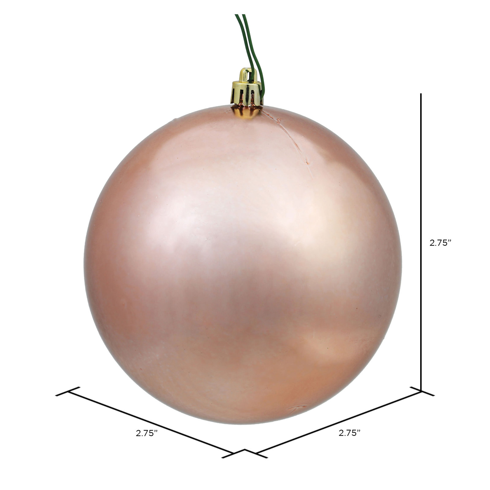 Holiday Décor Ball Ornament, 2.75" H x 2.75" W x 2.75" D, Shiny Rose Gold