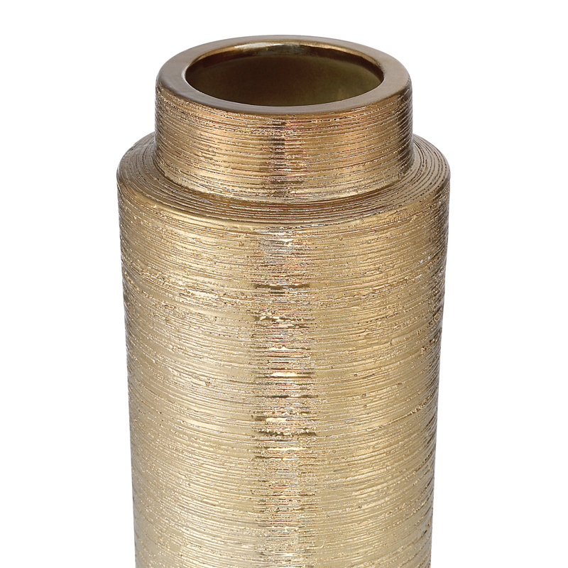 12.9" Elegant Gradient Textured Ceramic Vase, Gold