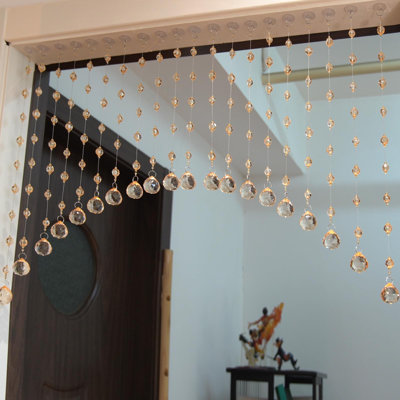 Rideaux à 20 rangées de perles de cristal, rideau arqué à perles pour porte, séparateur de pièce suspendu décoré de boules acryliques, rideau à pompons et perles pour porte, café, chambre, restaurant