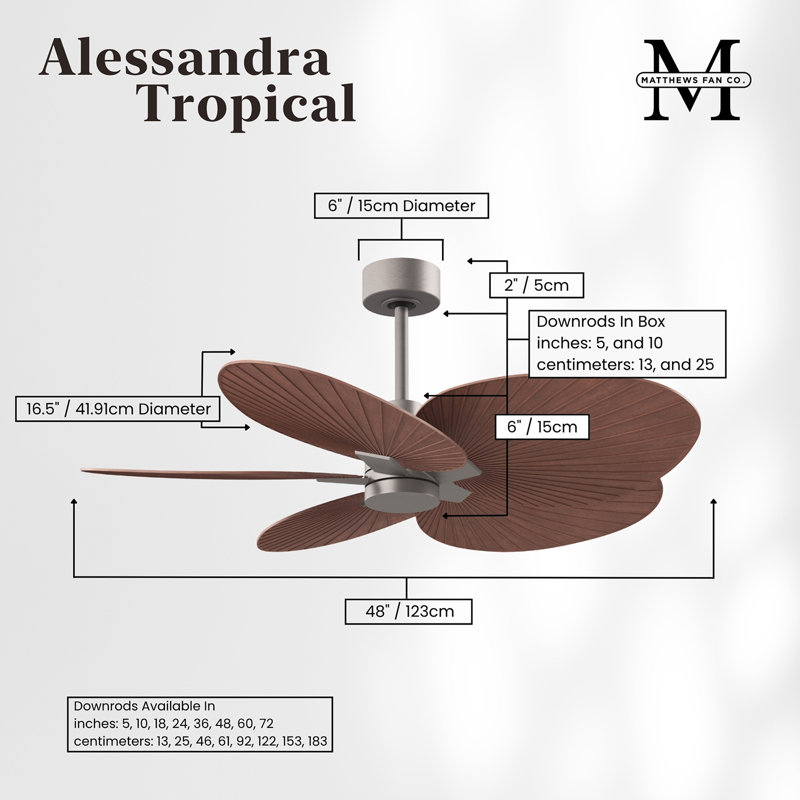 Alessandra - Five Blade Ceiling Fan, Brushed Nickel, Walnut Tone