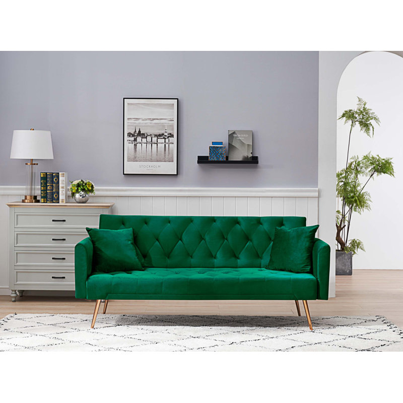 Canapé-lit en velours 71 po Tayar, Velours vert