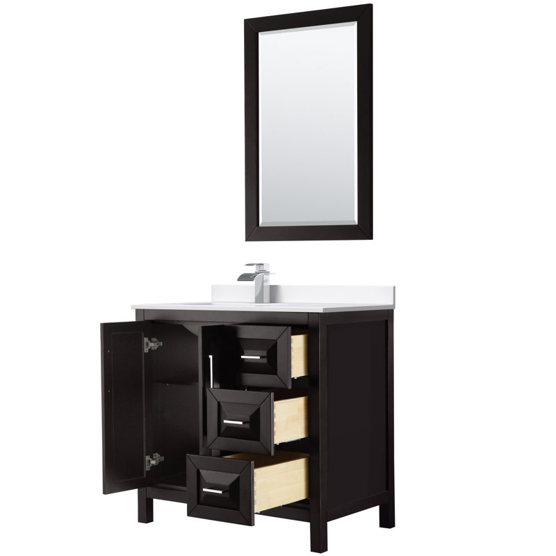 Daria 36'' W Single Vanity, White Cultured Marble, Matte Black, White