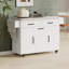 Îlot de cuisine avec armoire de rangement pour poubelle, chariot de cuisine avec abattant, support à épices, porte-serviettes et tiroir, îlot de cuisine sur roulettes avec tablette réglable, blanc-1371291745