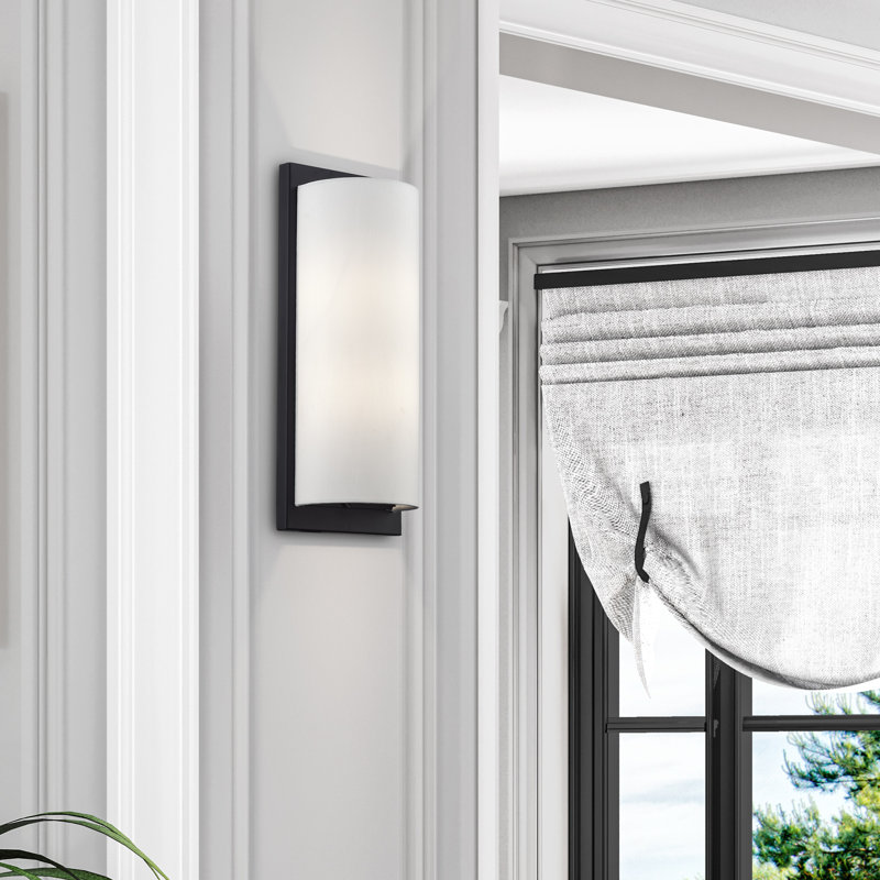 1 Light Antique Brass Large ADA Sconce With Hand Crafted Off-White Fabric Shade, Black