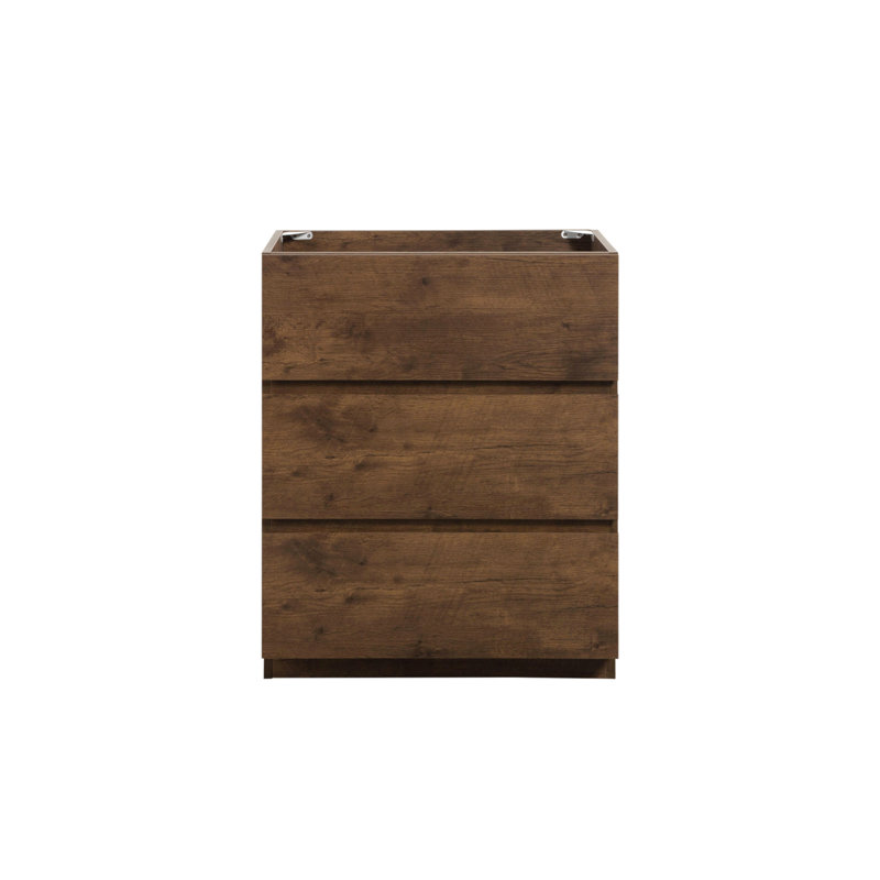 Alice-24F-105, armoire de plancher SANS lavabo, couleur noyer, avec trois tiroirs, pré-assemblé