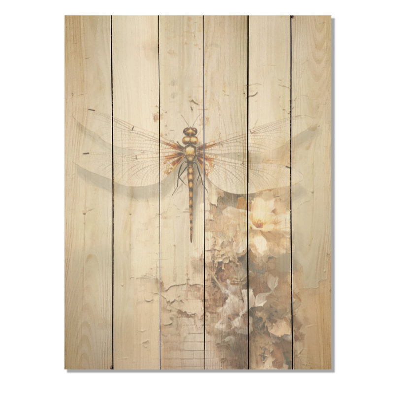 Dragonfly Delight I - Art mural en bois de libellule sur bois de pin naturel, H 32 po x l 24 po