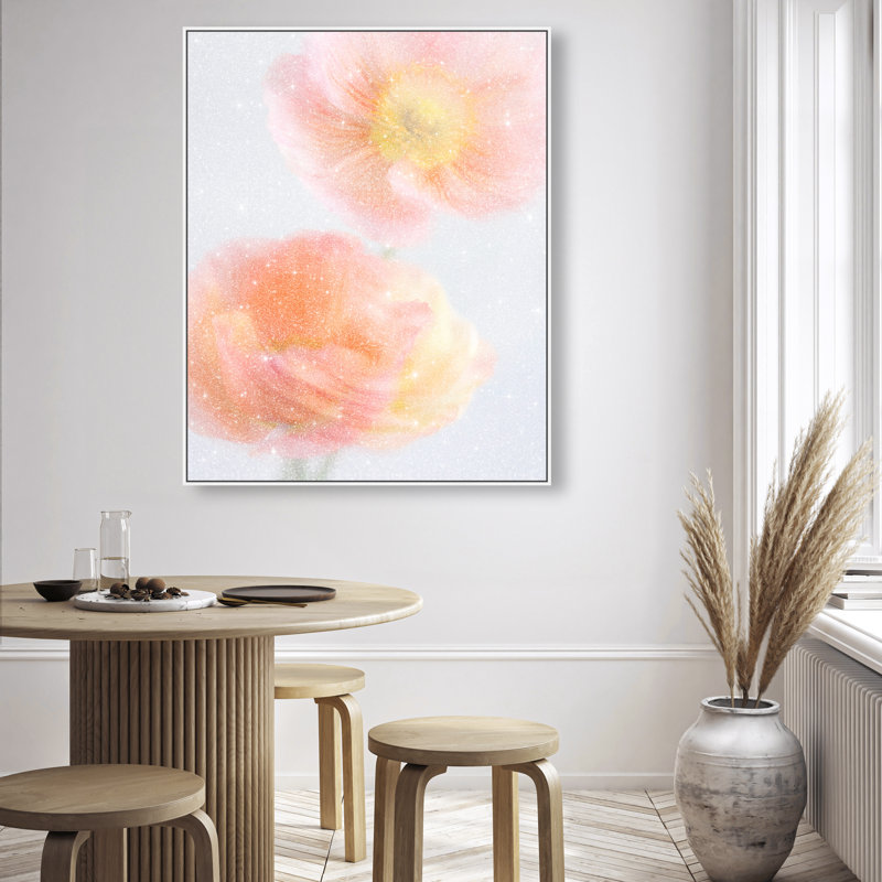 Hazy Camelias Print by Oliver Gal, 37"H x 46"W, White Floater Frame