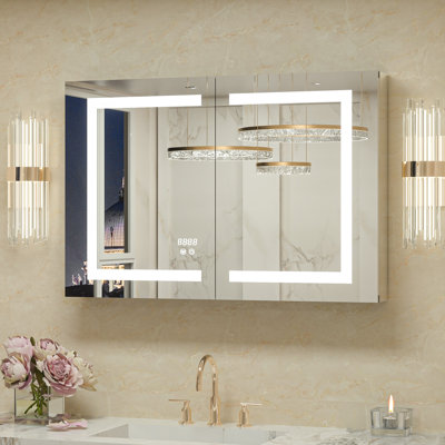 Rectangle LED Medicine Cabinet with Light, Sockets & USBs,Tempered Glass