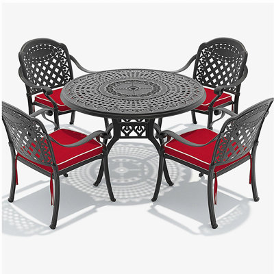 5-Piece Set Of Cast Aluminum Patio Furniture With Black Frame and Blue Seat Cushions(same sku:W1710S00093)