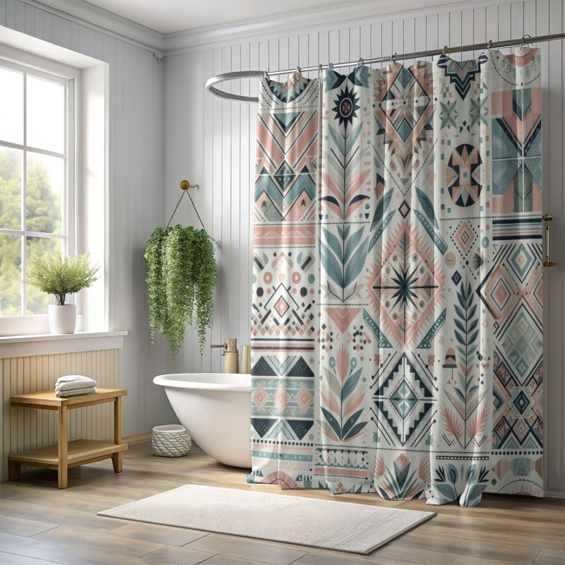 Tribal Geometrics - Rideau de douche standard 1 pièce, H 74 po x l 71 po