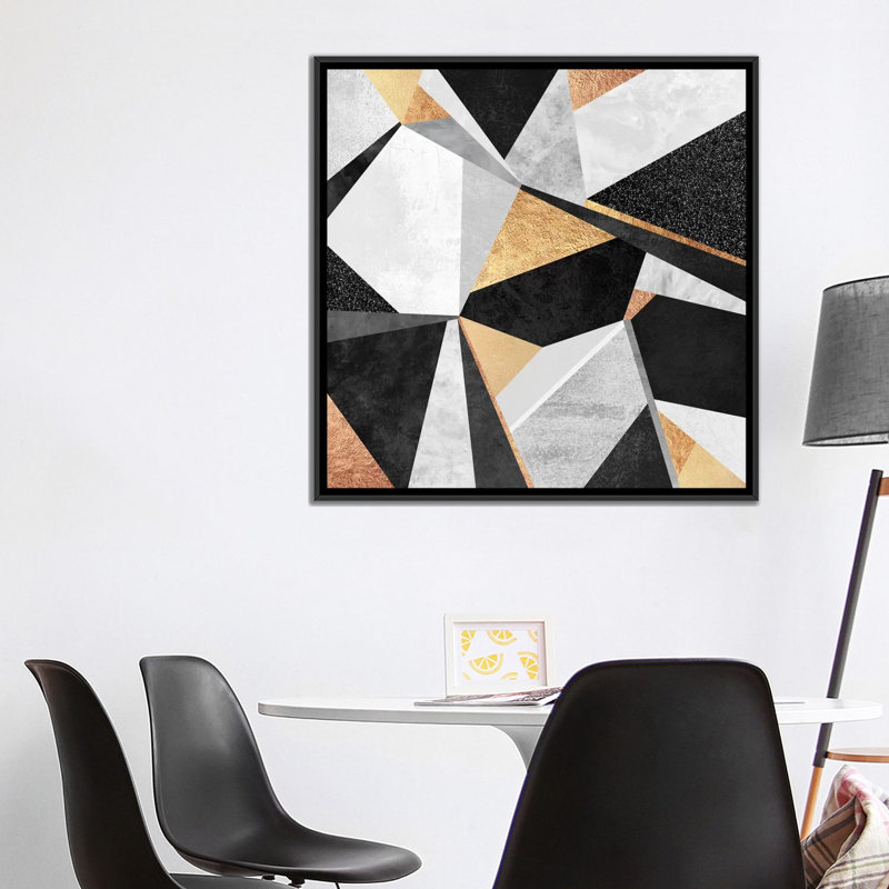 Géométrie, impression sur toile en or, H 18 po x l 18 po x P 1,5 po, Toile avec cadre noir, Pas de tapis