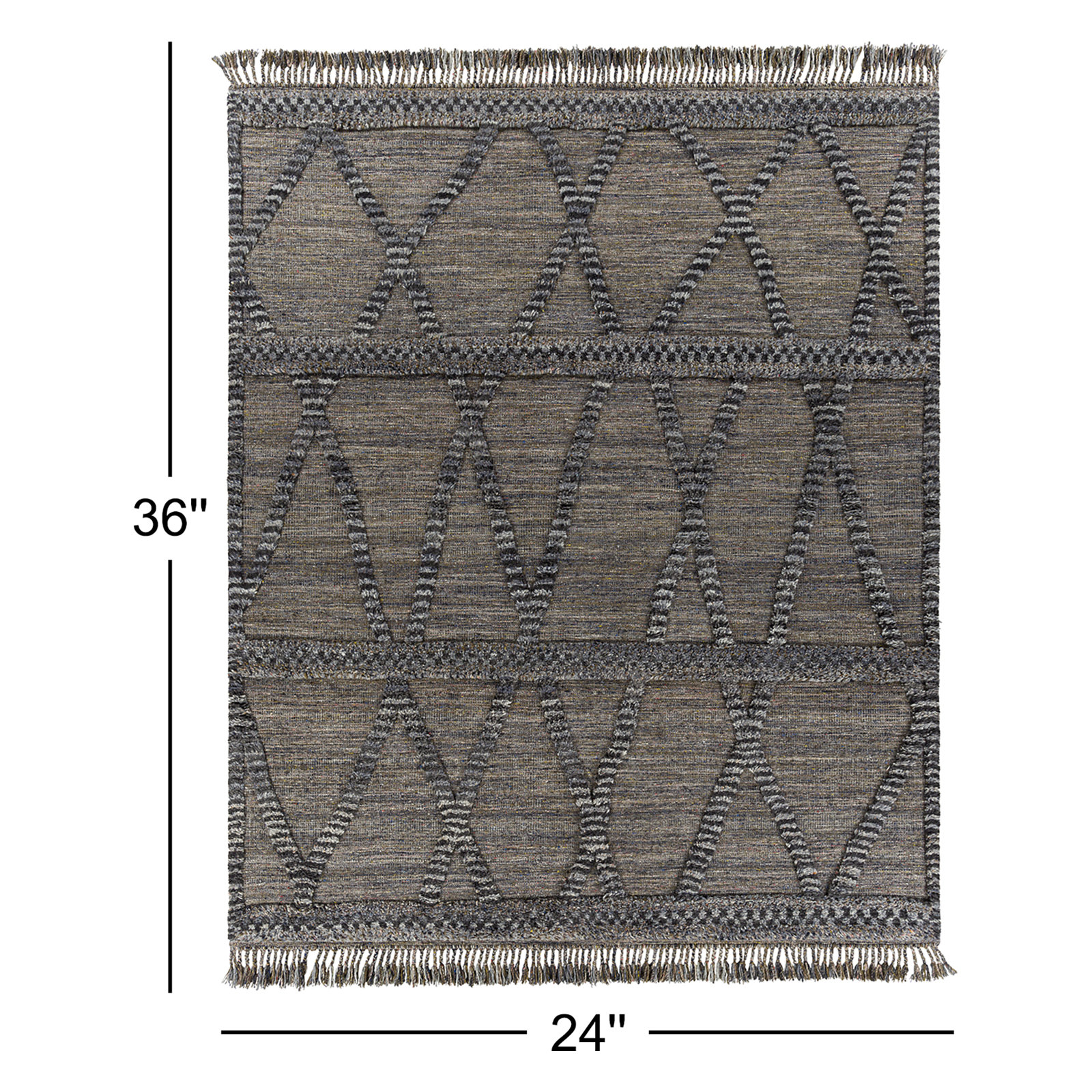 Leanna Hand-Knotted Wool Brown/Grey/Blue/Black Area Rug, Rectangle 2' x 3'