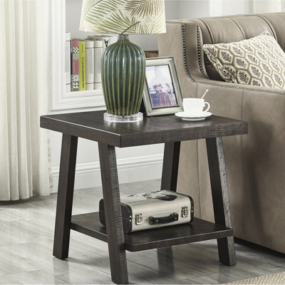 Rich Finish Wood Shelf Table - Rectangular Top, Extra Storage, , 22"d X 24"w 23"h, Brown Hue Modern End In Finish, Top & Contemporary Model