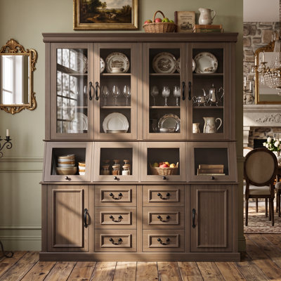 Moralez 78.7" Tall Dining Hutch Buffet Cabinet With Glass Doors And Huge Storage