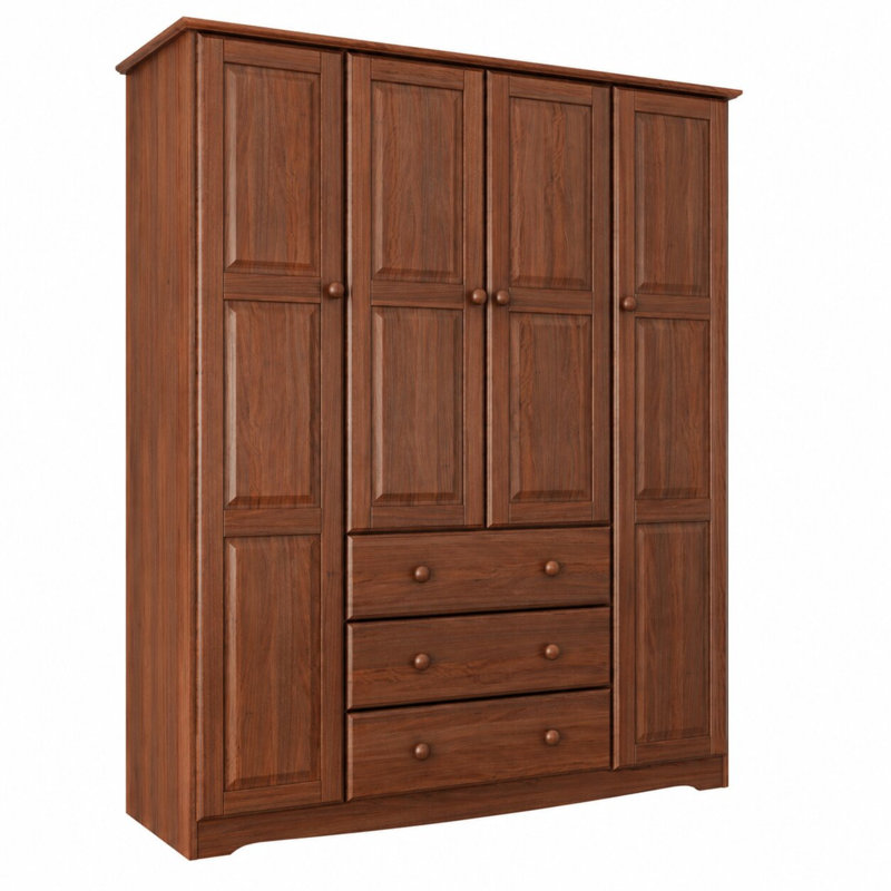 Musman Family 100% Solid Wood 4-door Wardrobe Armoire, Mocha