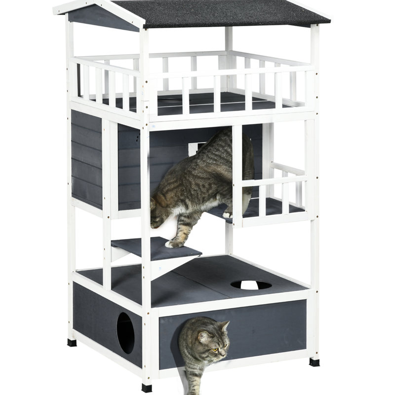 Abri pour chat gris en bois gris