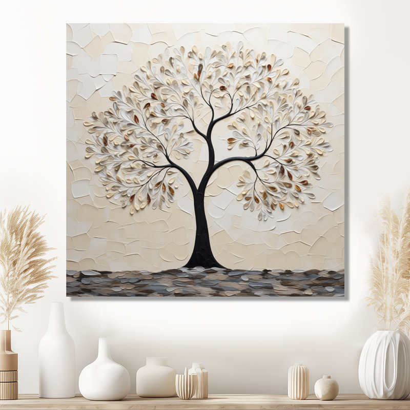 Silhouette d'arbre monochrome minimaliste - arbre, art mural de salon, Toile tendue, H 30 po x l 30 po