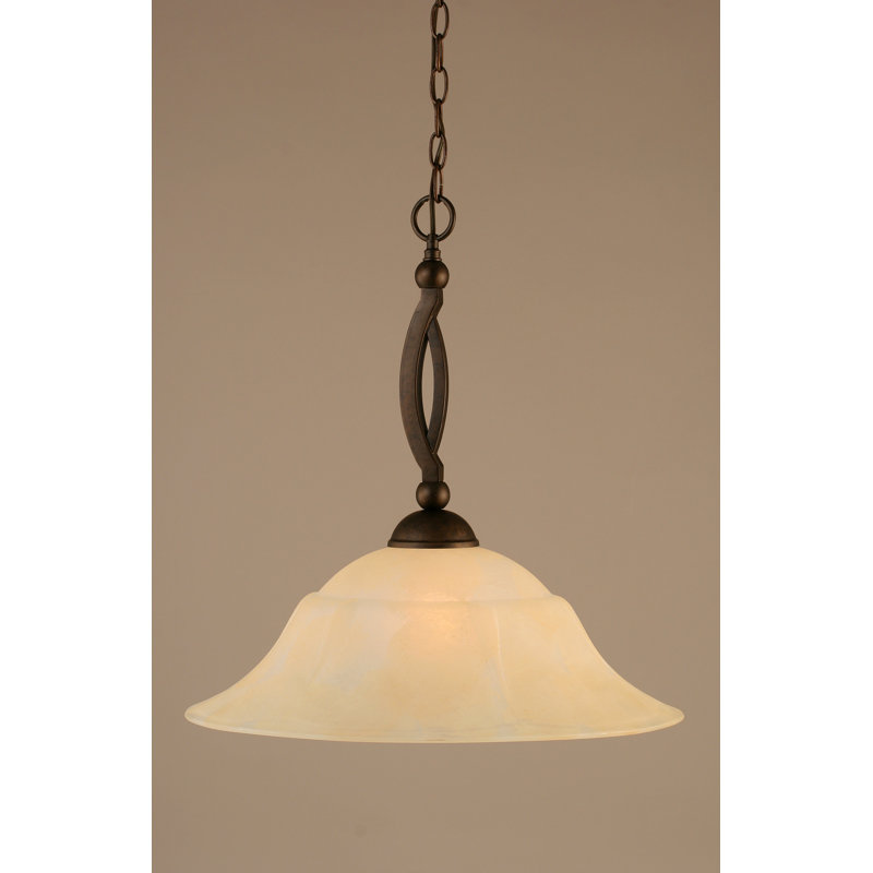 Bow Chain Hung Pendant Glass, Brushed Nickel, 20.5", Amber Marble