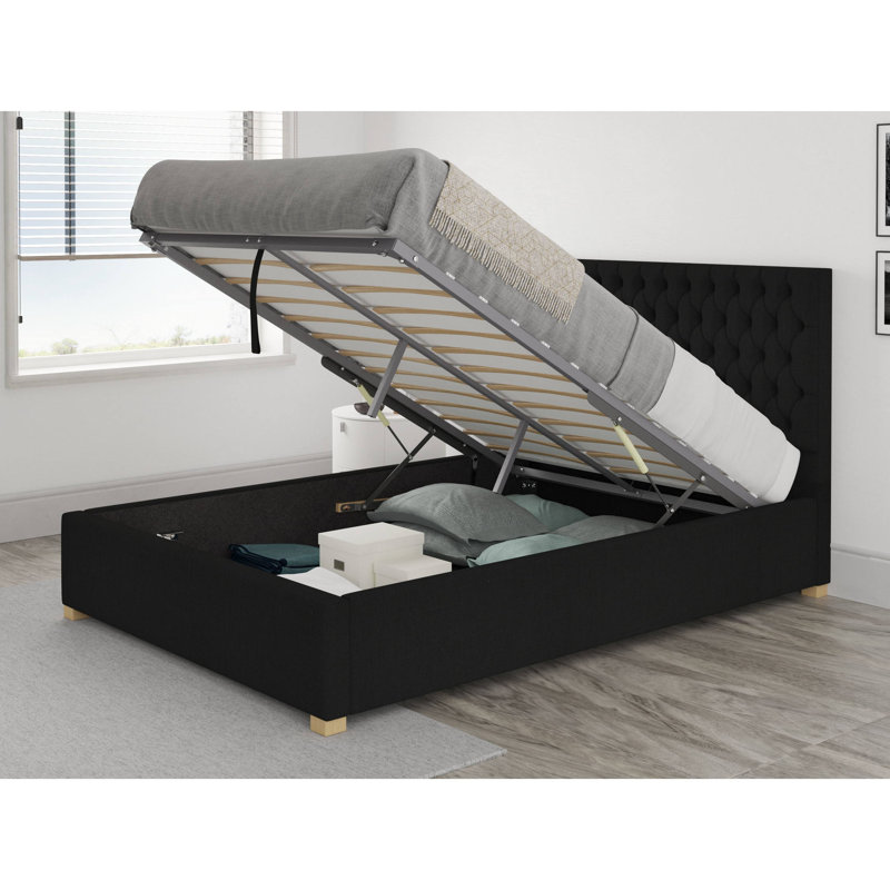 Central City Upholstered Ottoman Storage Bed, Small Double (4'), Ebony