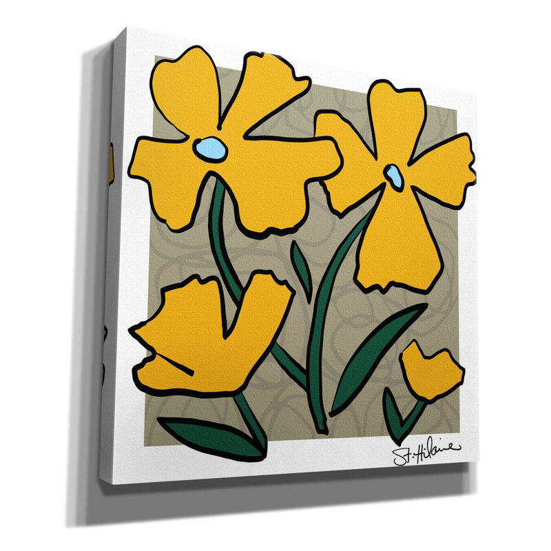 «Abstract Floral on Taupe» par St. Hilaire Elizabeth, art mural sur toile, H 26 po x l 26 po x P 1,5 po