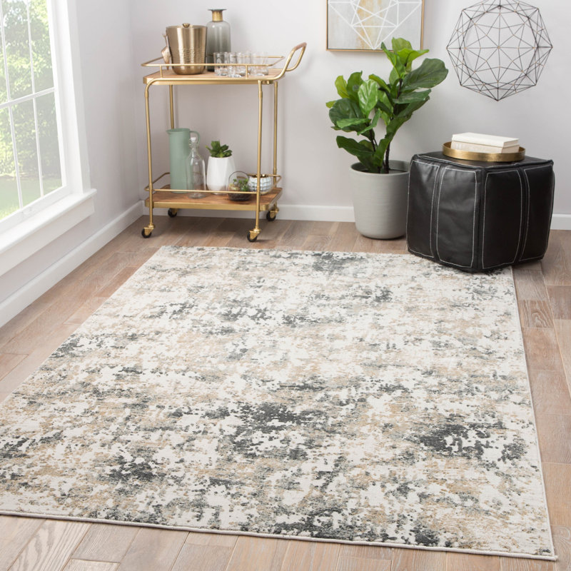 Tapis abstrait blanc, Rectangle 3 pi 11 po x 5 pi 11 po