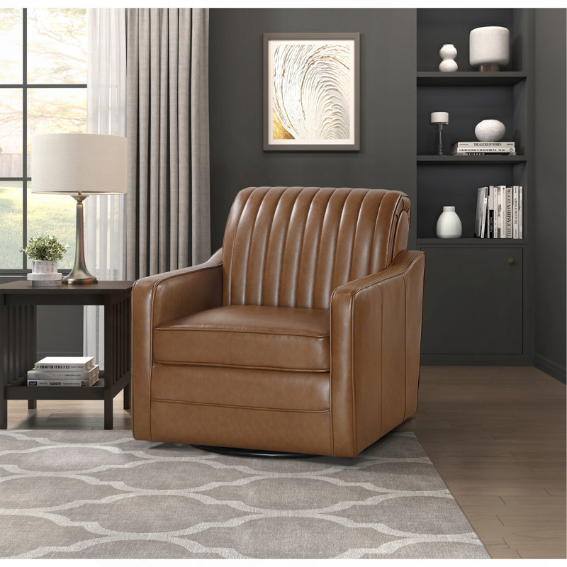 Luxueux fauteuil pivotant brun en similicuir respirant rembourré à coutures latérales à dossier en maille 1pc