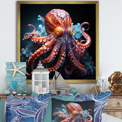 Impression sur toile de pieuvre, impression d'un animal océanique cosmique - pieuvre de style art cosmique I