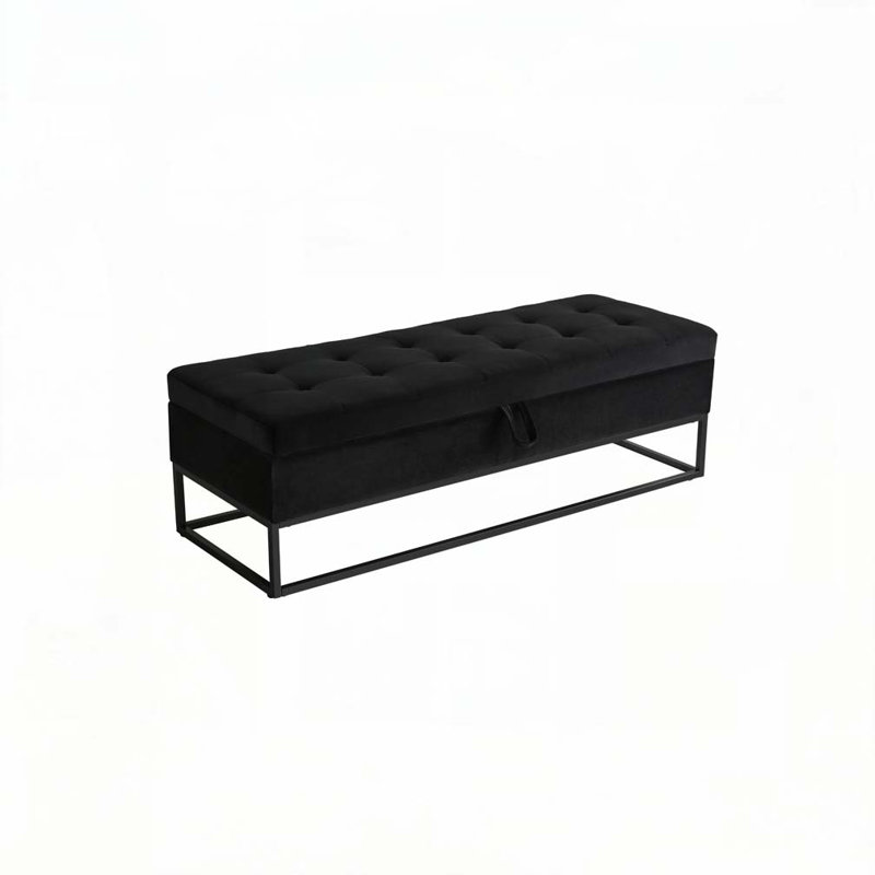 Bed Bench Metal Base With Storage Velvet, Black