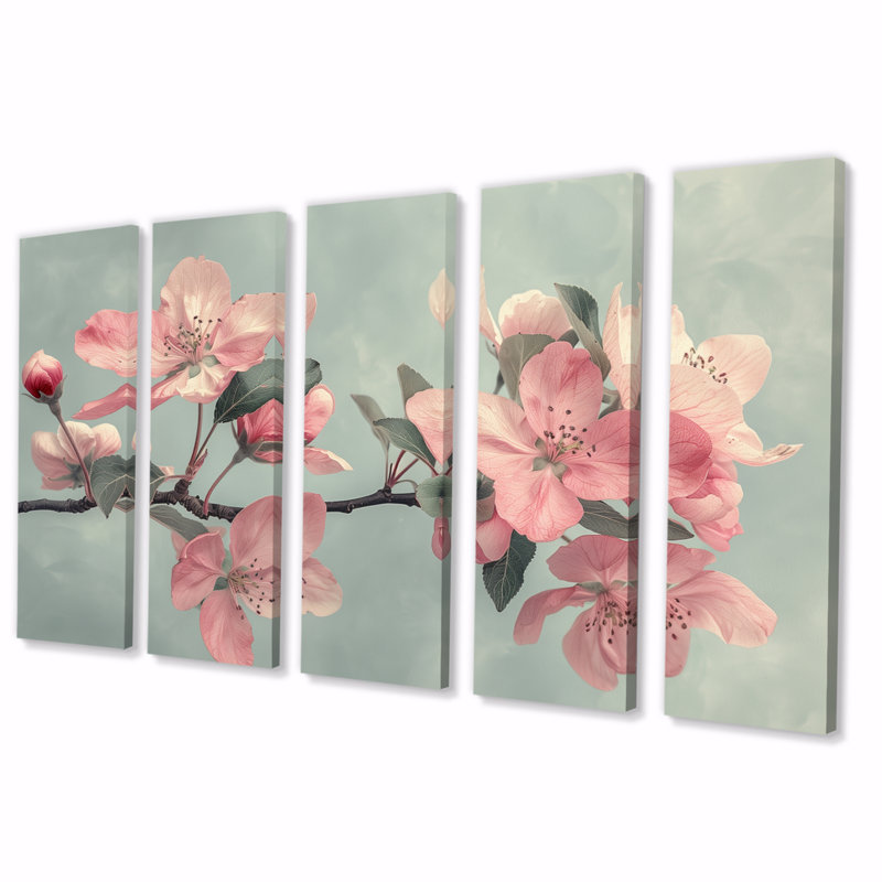 Fleurs de pommier roses et grises du printemps III, H 32 po x l 80 po
