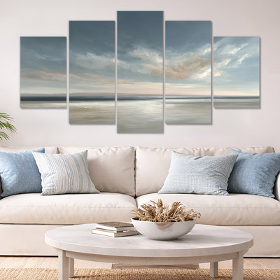 Golden Sunset Aerial View Waves - Beach Wall Art Decor, Coastal Canvas Print 5 Piece
