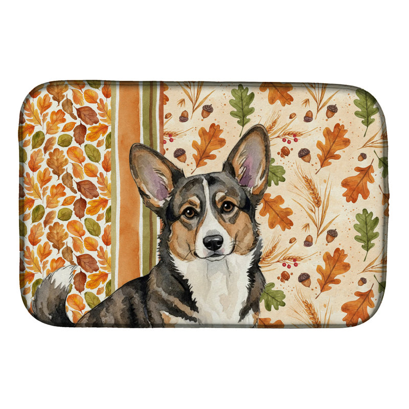 Brindle Cardigan Welsh Corgi Heirloom Fall Dish Drying Mat