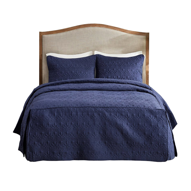 Couvre-lit grand bleu marine 3 pièces en coin, 100%, profondeur riche, rembourrage, toile de 24 po, Marine