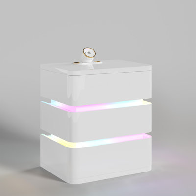 Fully Assembled 3 Drawers Nightstand With Rgb Lights, Starlight Projections, Charging Station And Speaker