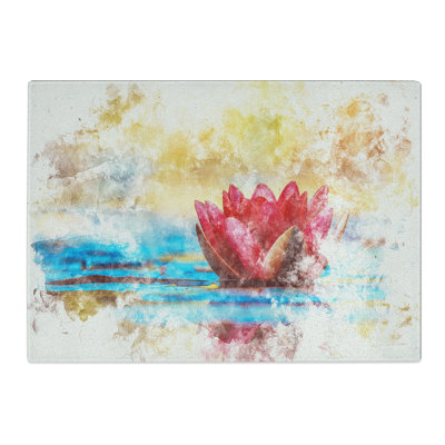 Tempered Glass Pink Water Lily Flower Chopping Board