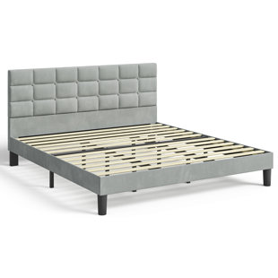 Velvet Upholstered Platform Bed with Headboard