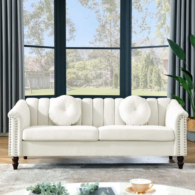 Canapé en velours 72,51 po Frona, Velours beige