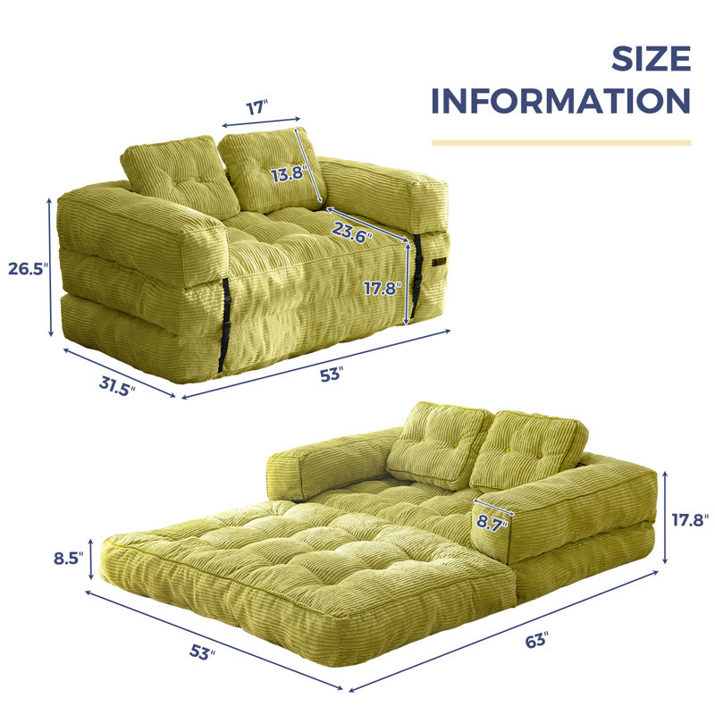 Boneless Gaint Folding Sofa Bed, U-Shaped Convertible Bean Bag Sofa Bed, Green