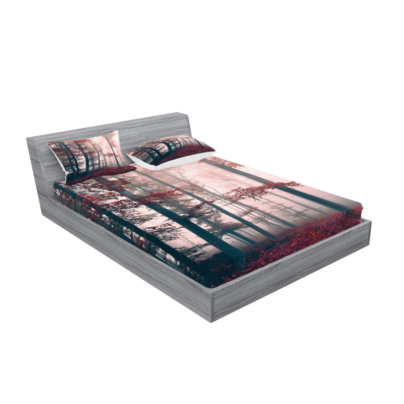 Ensemble de draps et taies décoratives Ambesonne Forest, brun gris et rouge, California King Sheet Set with 4 Pillowcases