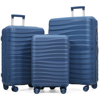 Ensemble de valises de voyage en PP de qualité supérieure, ensemble de valises à verrou TSA 3 pièces avec des tailles de 20, 24 et 28 pouces avec des roues pivotantes à 360 °