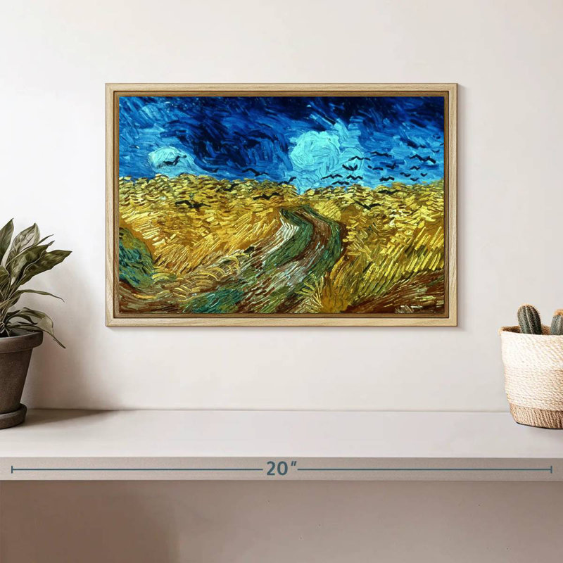 Champ de blé avec corbeaux 1890, Cadre flottant en bois naturel, 13 po x 9 po