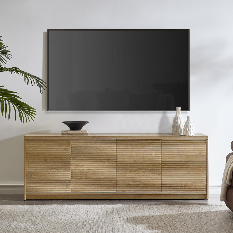 Meuble télé rectangulaire pour téléviseur de 78 po ou moins Evangalene, Bois naturel