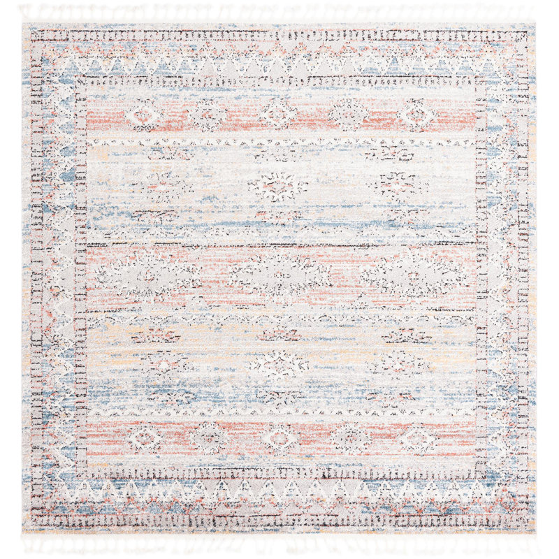 Tapis rouge / bleu / jaune Iroda, Carré 7 pi 10 po